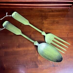 Vintage MCM Green Large Spoon & Fork Wall Decor Prop 1960s 1970s
